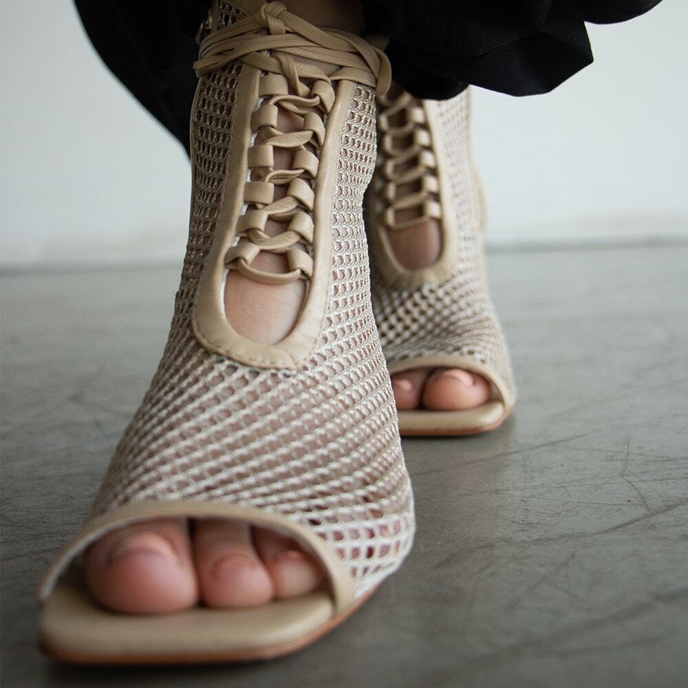 Daniella Sheval Nola Mesh Lace Leather Open Toe Ankle Boot Beige Nude 36.5 /Us 6 — image 3 of 8